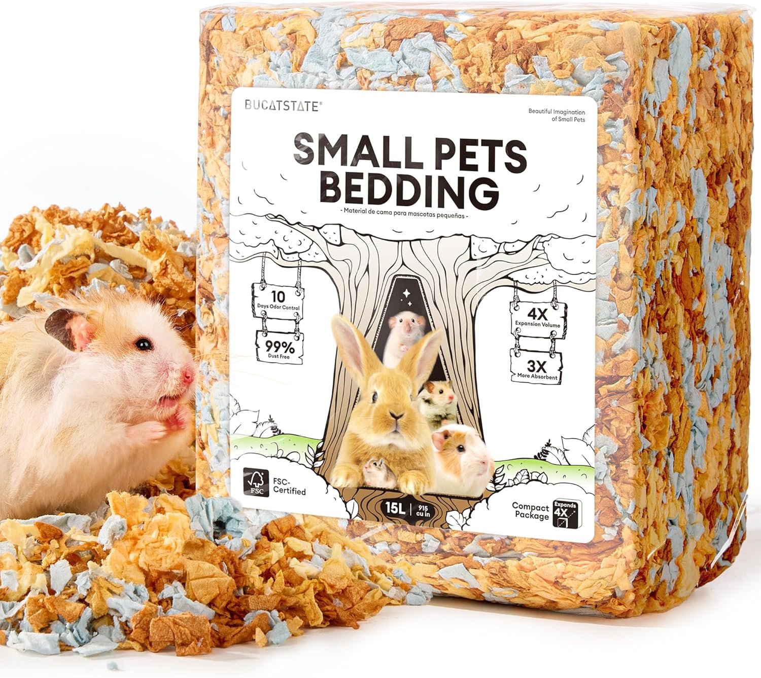 BUCATSTATE Hamster Bedding 15L, Truly 99% Dust-Free Small Animal Paper Bedding Odor Control, Cozy Hamster Litter for Rabbit Rat Syrian Dwarf Hamsters Gerbils (Harvest Sunset​)