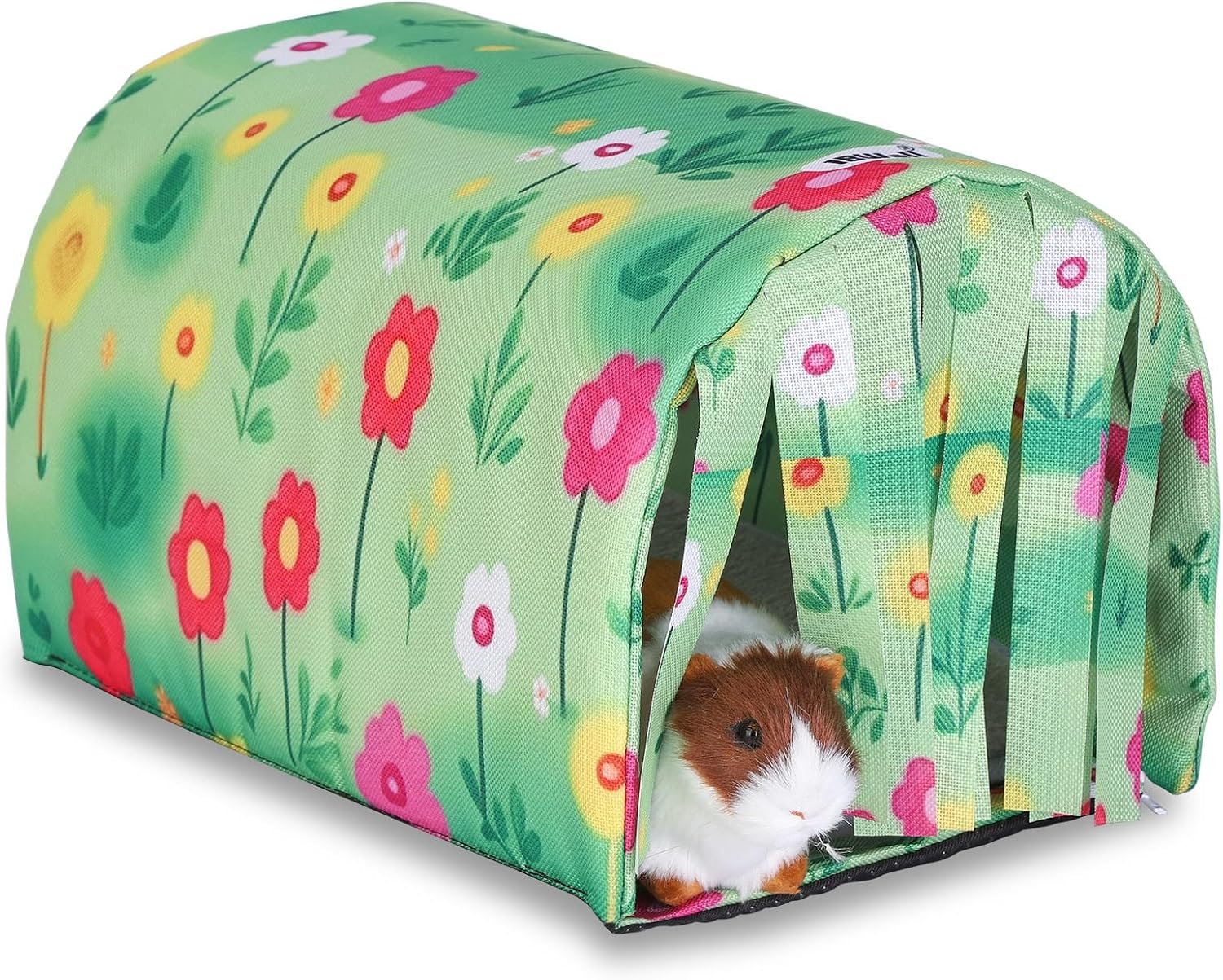 IBWell Guinea Pig Hideout Tunnel with Curtains Cute Floral Bunny Hideaway for Cage Accessories Washable Soft Hedgehog Hides and Houses