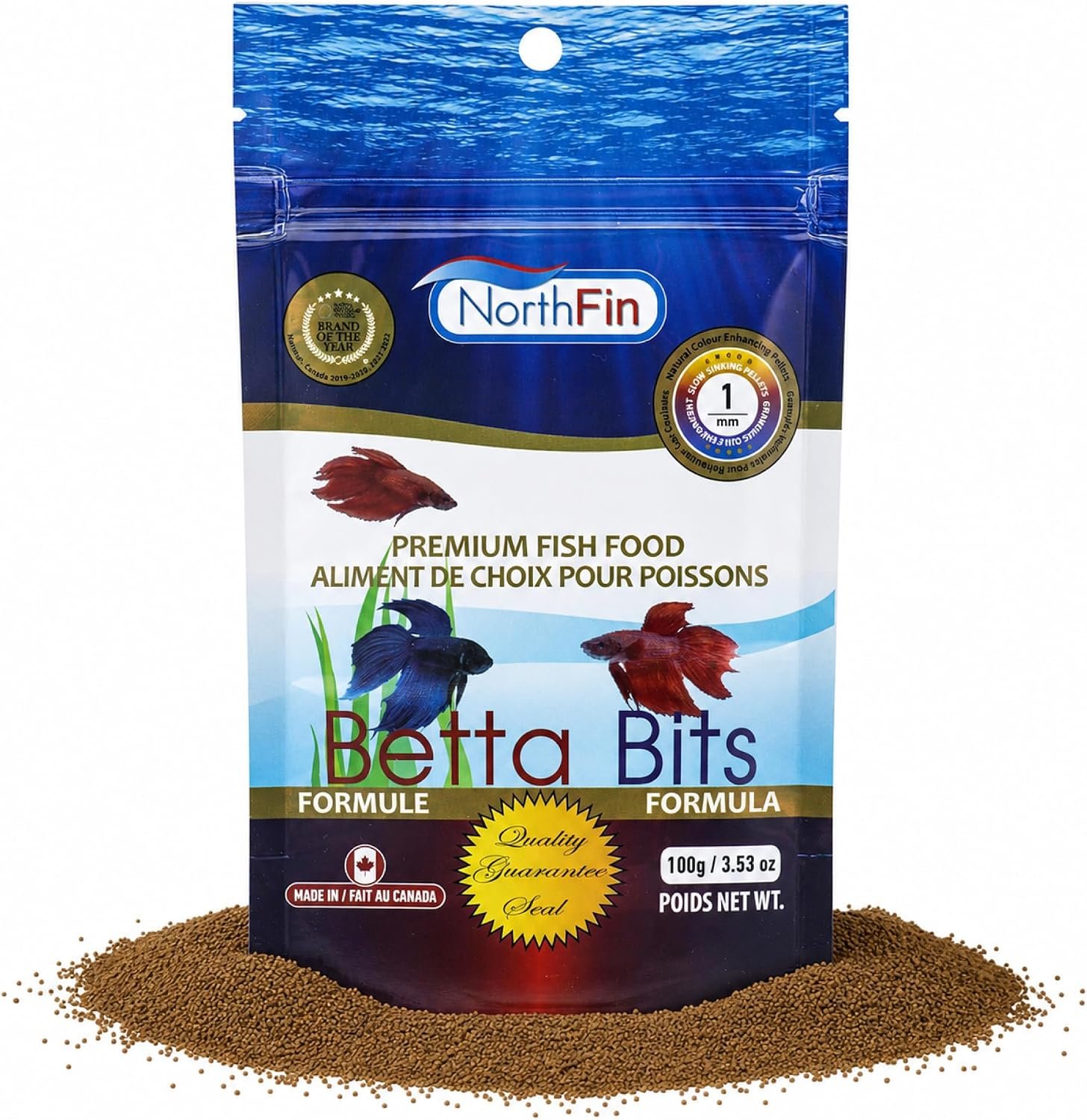 Northfin Betta Bits Fish Food, Slow Sinking Pellets, 1mm, 100g | Betta Bits Formula; Slow Sinking food for betta fish; made with whole Antarctic krill, herring & sardine; crafted in Canada
