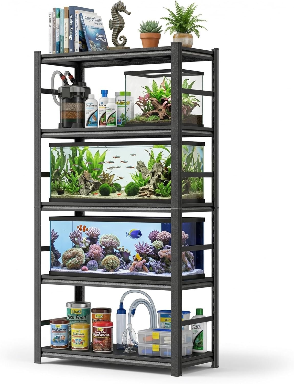 Aquarium Stand 1600 LBS Fish Tank Stand Heavy Duty Adjustable Shelving | Heavy duty metal storage shelves for turtle tanks, reptile terrariums and pet supplies with adjustable tier organization