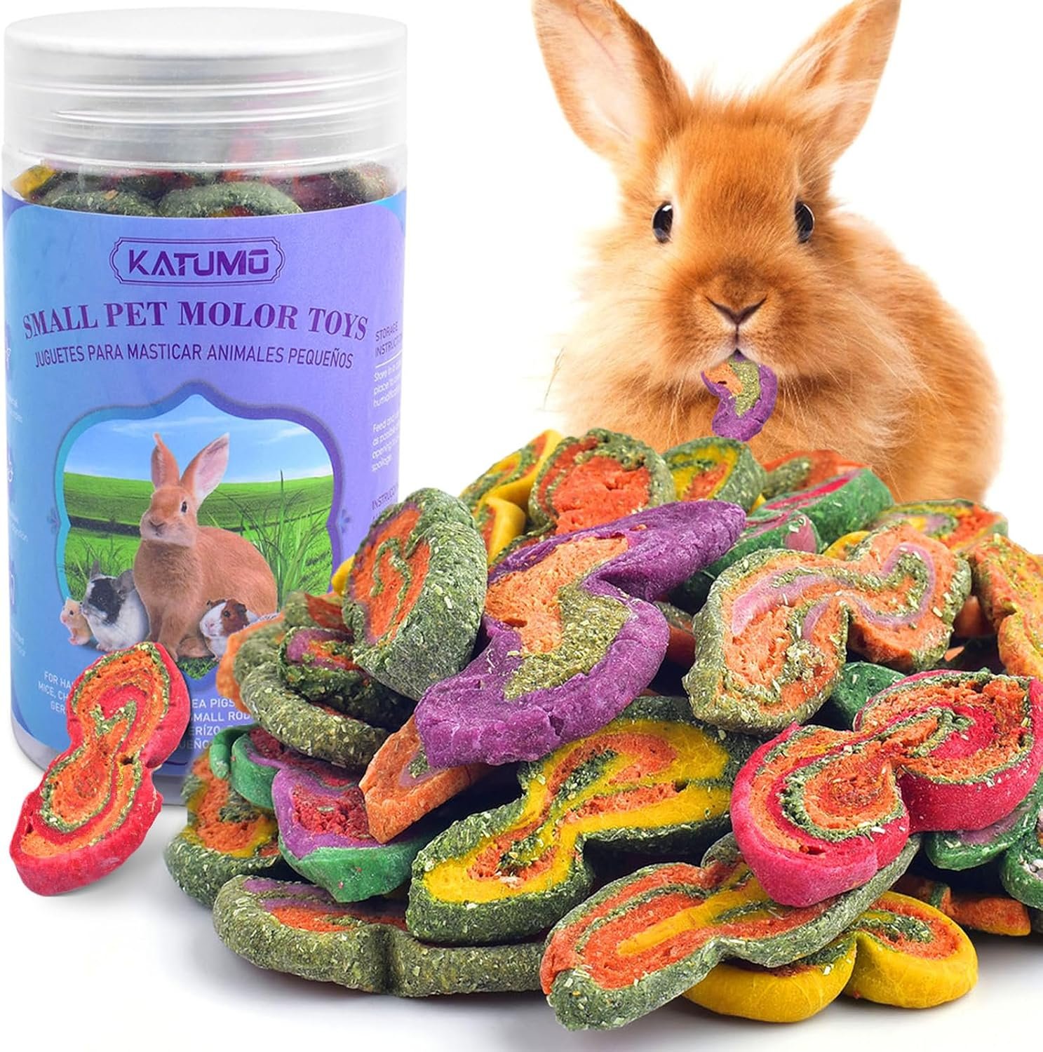 KATUMO Rabbit Chew Toys, 180g Timothy Grass Treats Small Animal Molar Toys for Guinea Pig Hamster Bunny Chinchilla Gerbil
