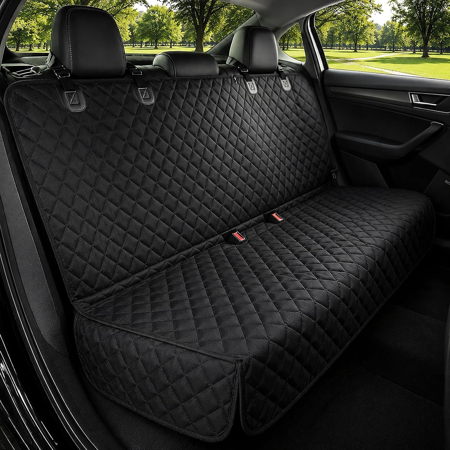 Dog Car Seat Cover & Protector, Pet Back Seat Cover for Cars & SUVs, 54″ | Fits compact SUVs, EVs & sedans; protects rear bench and car interior from pet hair, kid spills, baby boy messes, and stains.