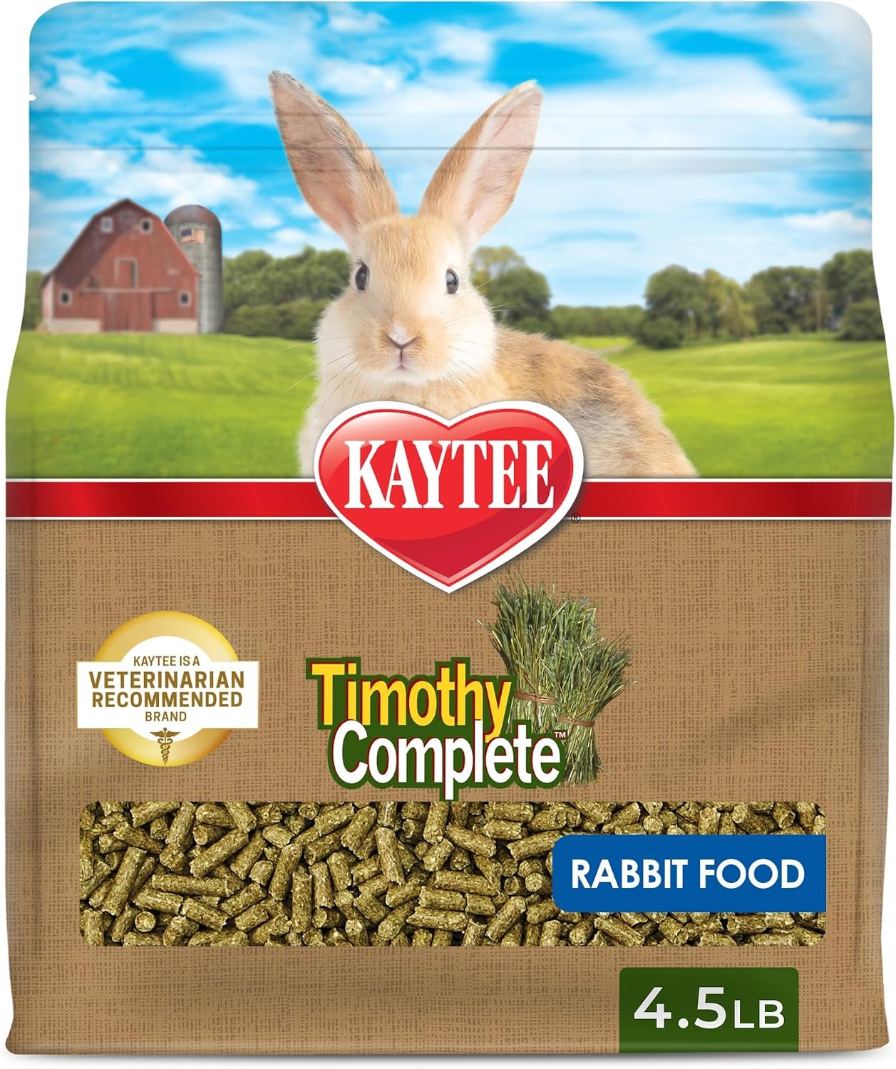 Kaytee Timothy Complete Rabbit Food, Made with Timothy Hay, High in Fiber, Supports Dental Health and Digestion, 4.5 pounds
