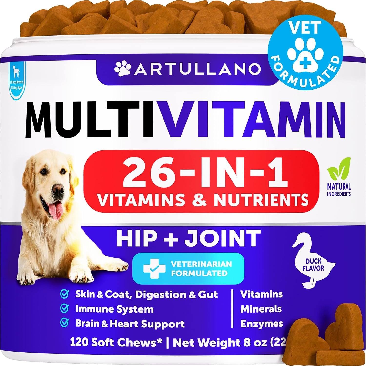 Dog Multivitamin Chewable with Glucosamine 26 in 1 – Dog Vitamins and Supplements – Senior & Puppy Multivitamin for Dogs – Pet Joint Support Health – Immunity, Mobility, Gut Skin – 120 Chews