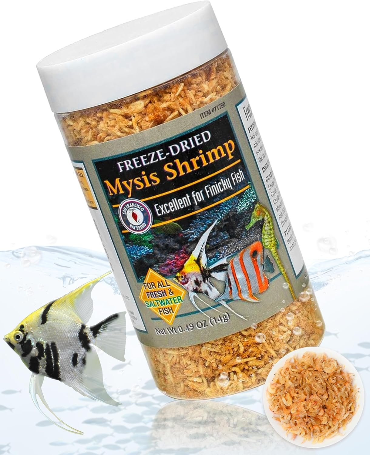 San Francisco Bay Brand Freeze-Dried Mysis Shrimp – Premium Fish Food, Tropical Fish Food, Shrimp Food – Ideal for Freshwater and Saltwater Fish, Cichlids, Angels, Seahorses – 0.49 oz (14g)