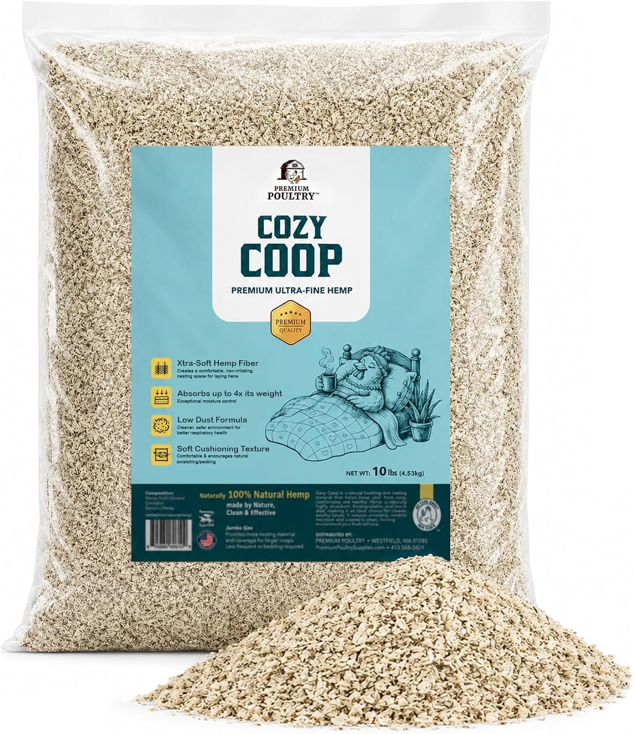 Cozy Coop, Siftable No Dust Hemp Bedding, 10lb, Made in USA | Super Fine, Low Dust & Highly Absorbent, Reduces Coop Odor, Ideal for Deep Litter, Nesting Boxes & Brooders