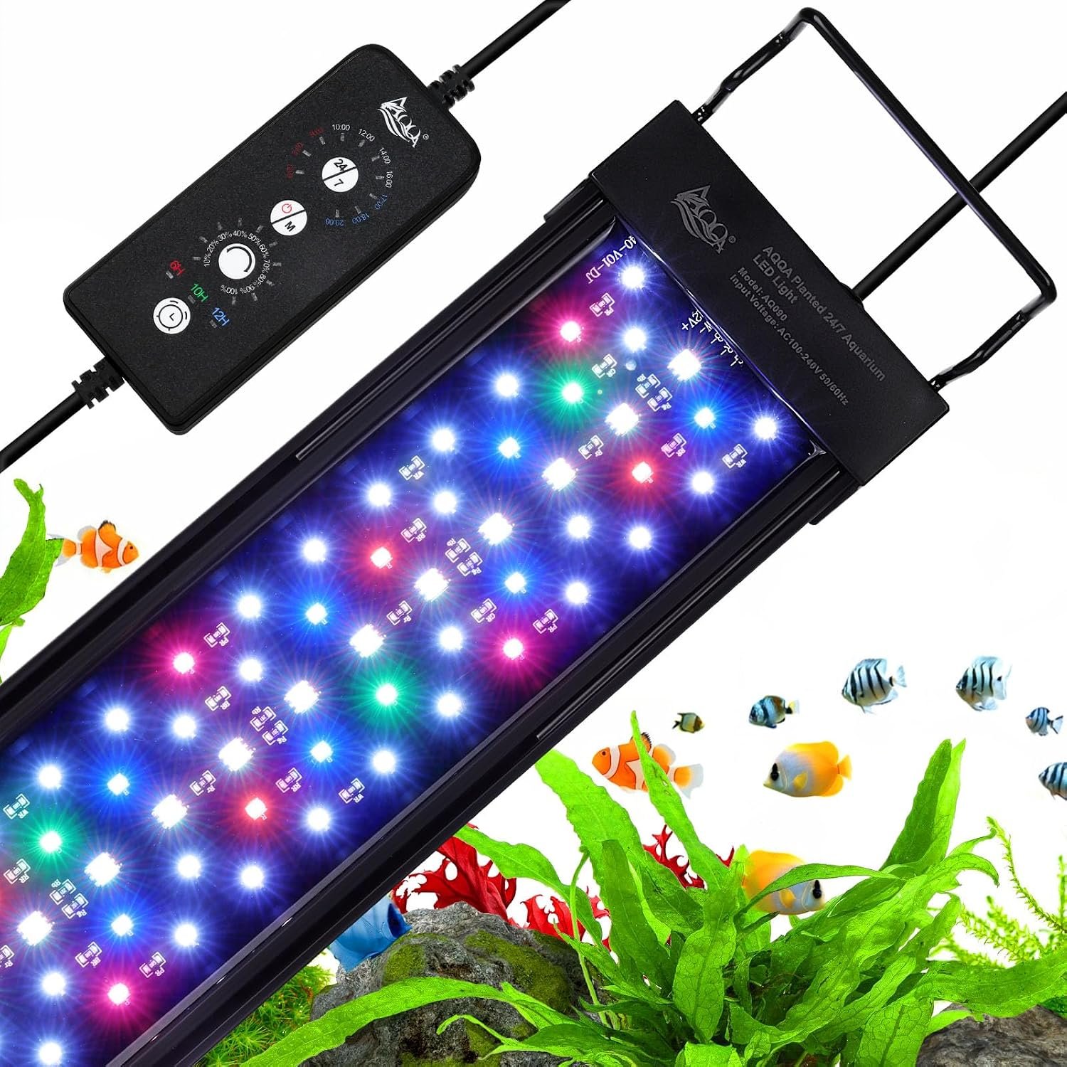 AQQA LED Aquarium Light, 24/7 & DIY Mode Full Spectrum Fish Tank Light | Adjustable Timer/Brightness, Extendable Bracket Aquarium Plant Light, Memory Function, IP68 Waterproof, for 24–32 Inch Tank