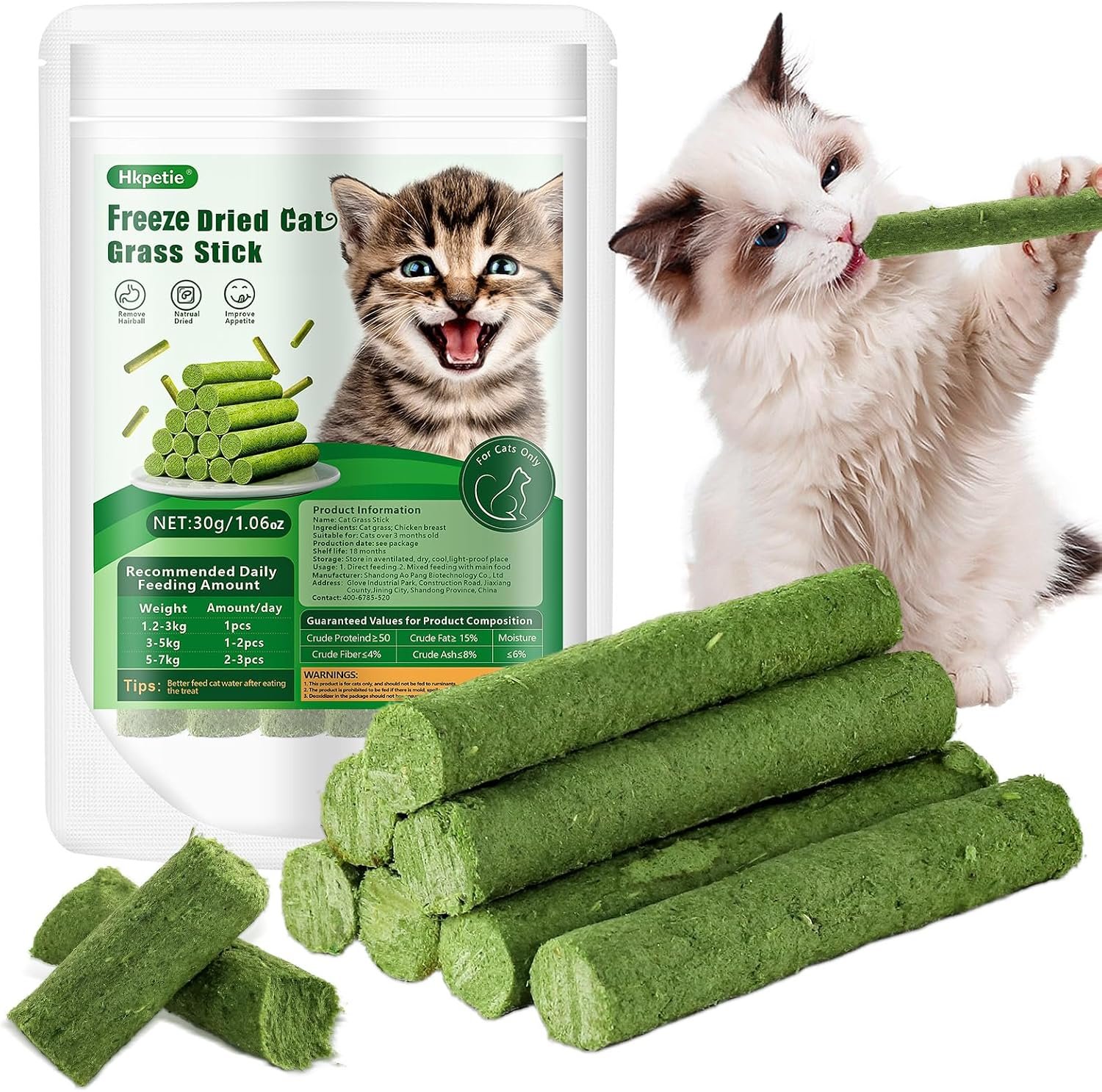 30g Cat Grass Sticks, Cat Grass Treats for Teeth Cleaning Hairball Removal | Delicious Cat Grass Teething Stick, Edible Cats Chew Toy, Cat Treats Snack for Dental Care
