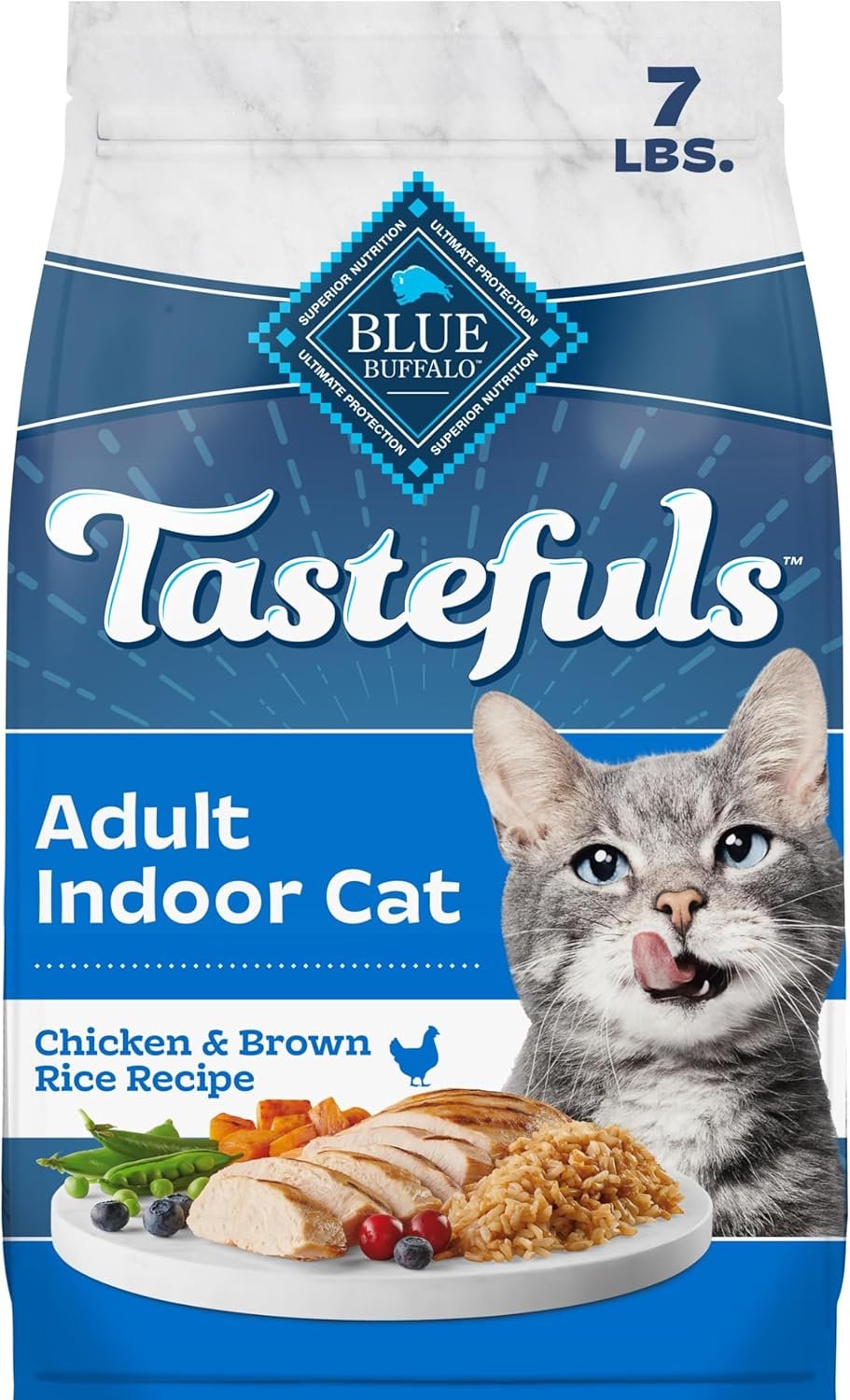 Blue Buffalo Tastefuls Chicken Adult Indoor Dry Cat Food, 7 lb | Chicken & Brown Rice Recipe, Antioxidant-Rich LifeSource Bits, No Corn, Wheat, or Soy
