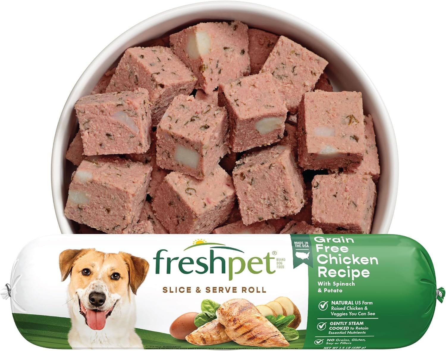 Freshpet Dog Food, Slice and Serve Roll, Grain Free Chicken Recipe, 1.5 Lb