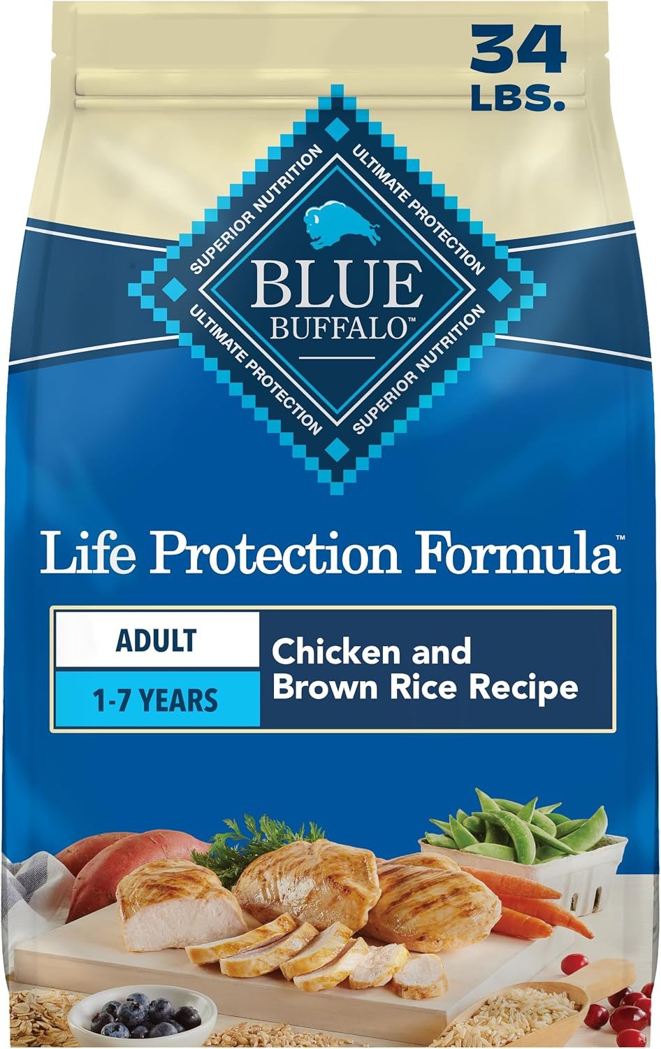 Blue Buffalo Life Protection Formula Chicken Adult Dry Dog Food, 34 lb | Real Chicken #1 Ingredient, Supports Immunity with Antioxidant-Rich LifeSource Bits, Promotes Healthy Muscle Development