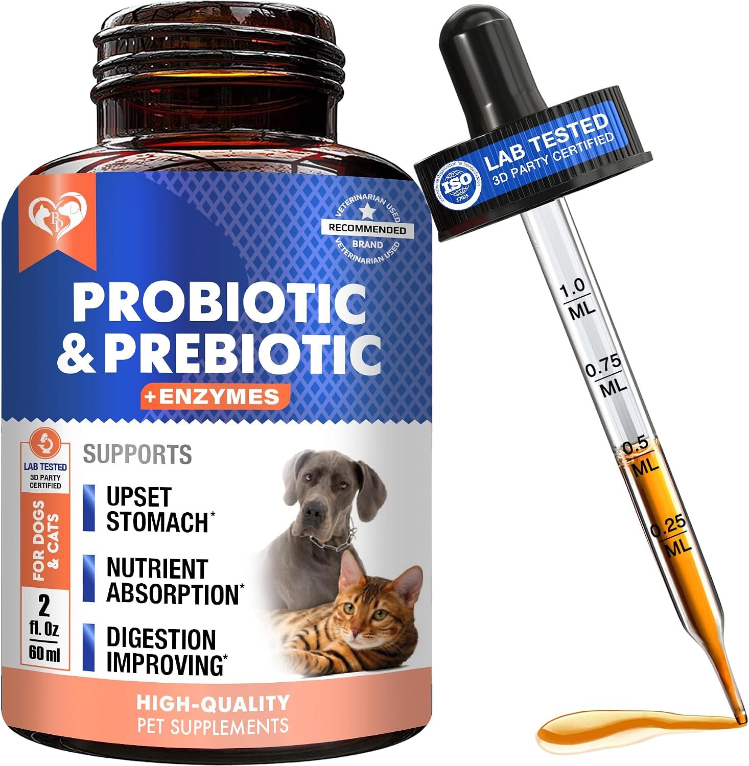 Probiotics & Prebiotics with Enzymes for Dogs and Cats – Digestive Gut Flora Health Pet Food Supplements – Constipation & Diarrhea and Gas Home Remedy – Upset Stomach Relief
