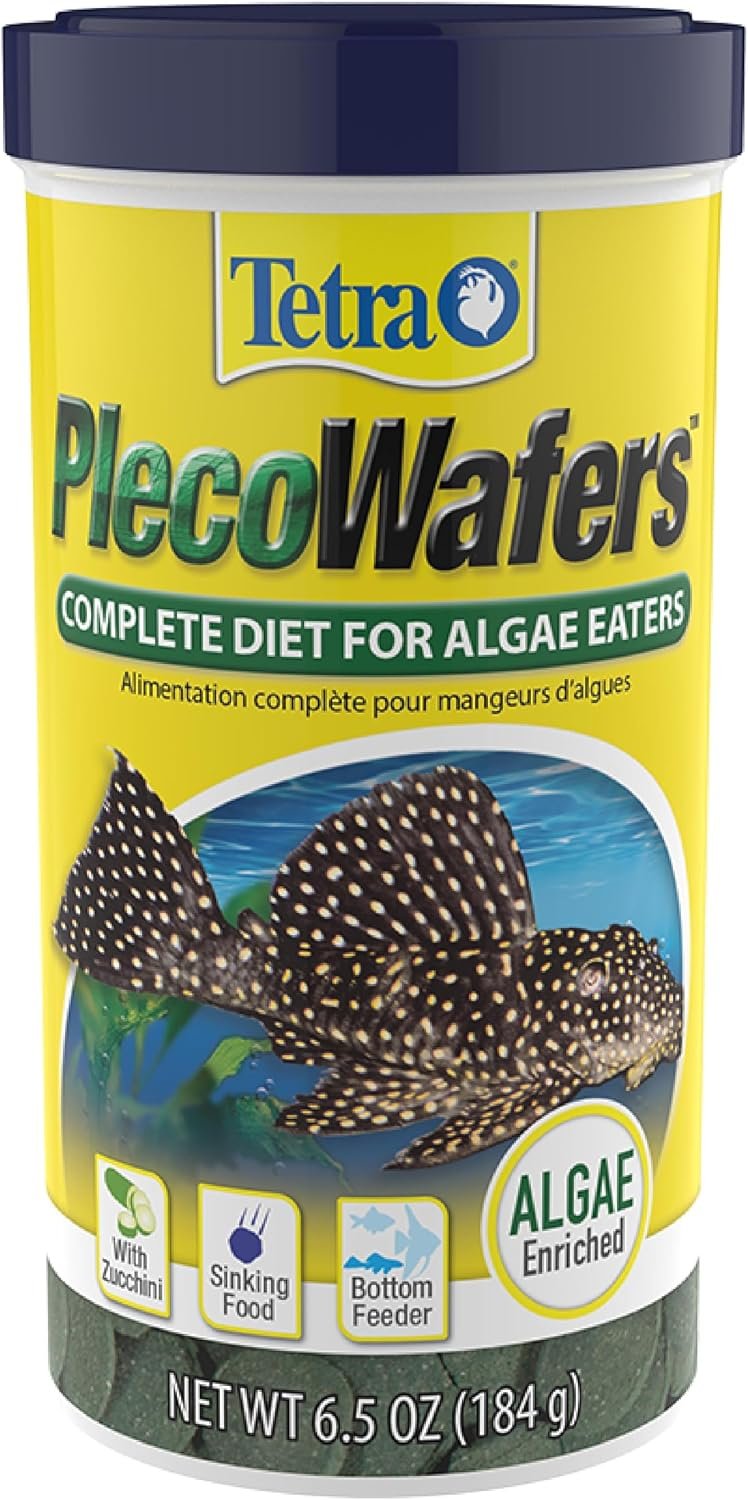 Tetra PlecoWafers Fish Food for Algae-Eaters, 6.5 oz | Complete Daily Food For Herbivore Bottom-Feeders, Sinking Wafers Made With Zucchini, Algae & Fiber to Support Digestion