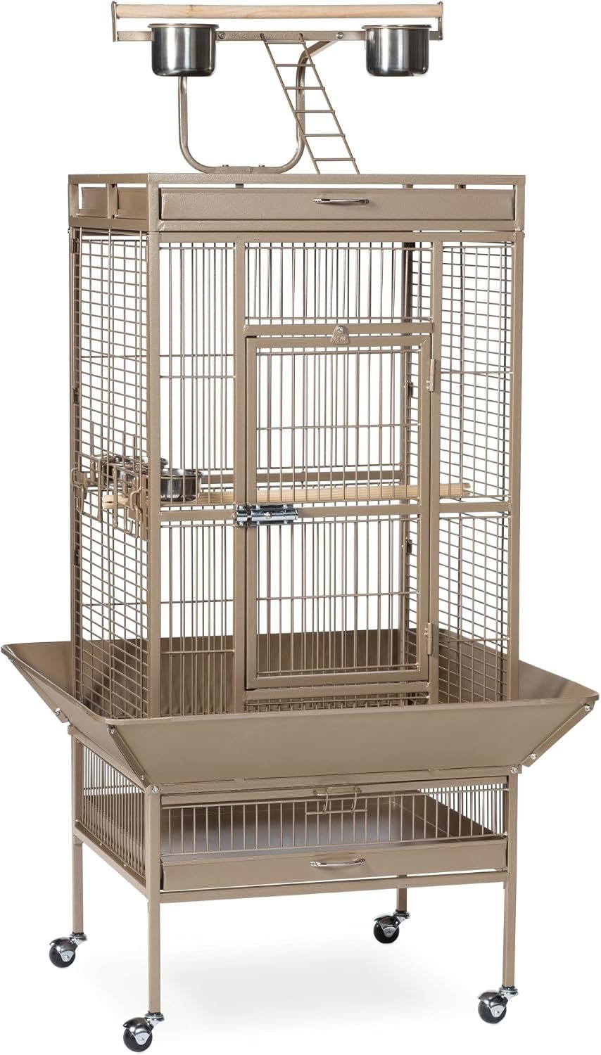 Prevue Pet Products Playtop Bird Home – L, Beige | Large Wrought Iron Bird Cage with Rolling Stand, Ideal for Cockatiels, Conures, and Medium to Large Parrots