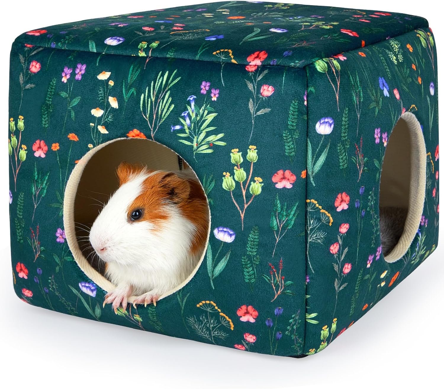 Bienbee Guinea Pig Hideout, Washable Plush House for Small Animals | Guinea Pig House with 2 Wide Entrances, Removable Mat and Non-skid Bottom,Warm and Cozy for Small Pet’s Resting and Hiding