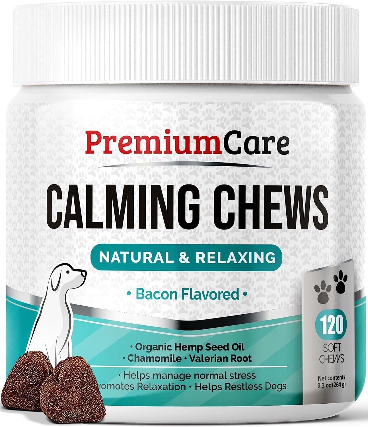 Calming Chews for Dogs – Dog Calming Treats for Anxiety Relief 120 Count | PREMIUM CARE – Made in USA – Helps with Separation Anxiety – Stress Relief – Thunderstorms & Barking