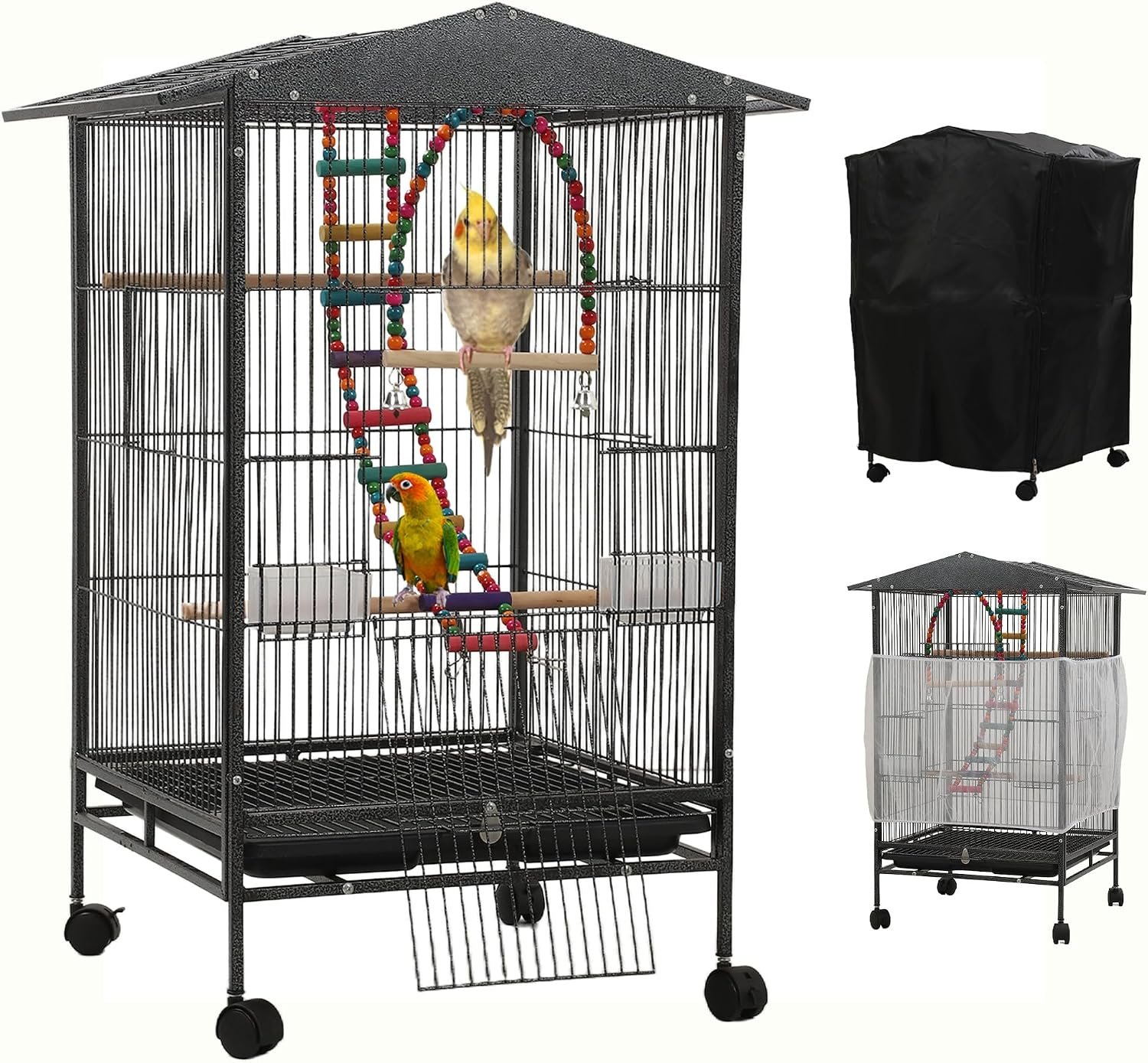 Large Parakeet Cage,Small Bird Cage,Cockatiel Cage for Birds with Covers,Parrot Cage Accessories for Finch,Cockatiels,Conure Bird,Budgie,Pigeon,Canary,Lovebird,Quaker (Meduim Birdcage)
