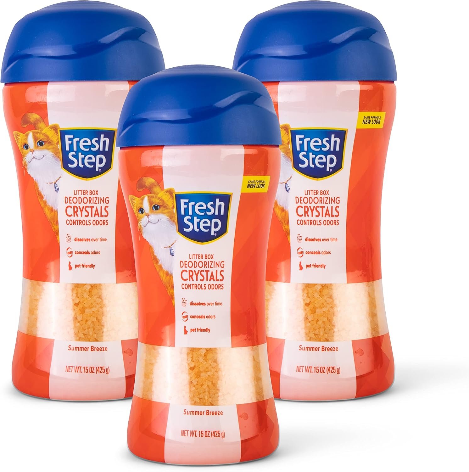 Fresh Step Cat Litter Crystals In Summer Breeze Scent | Cat Litter Box Deodorizer | Combats Cat Odors and Neutralizes Smells to Keep Your Home Clean, 15 Ounces – 3 Pack (Packaging May Vary)
