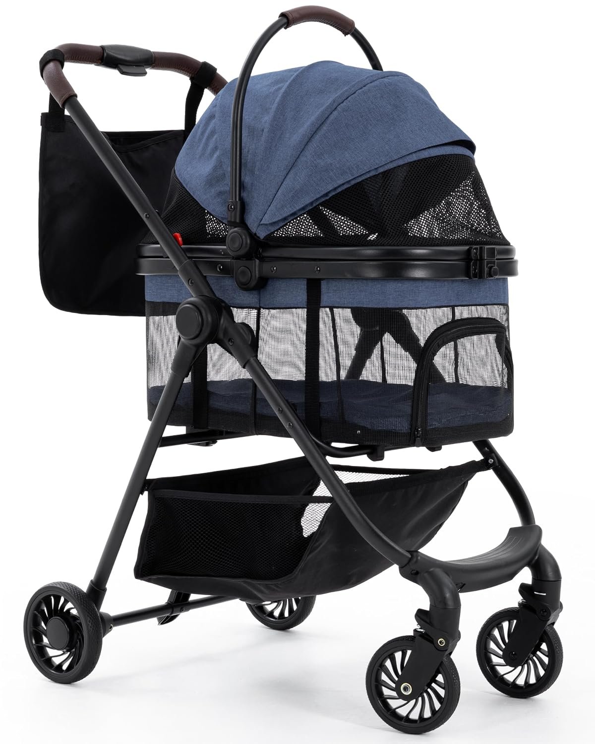 3 in 1 Pet Carrier Stroller for Small/Medium Dogs up to 33 lbs | Detachable Carrier, Foldable Dog & Cat Stroller, Large Storage Bag, Full Window Mesh, One-Touch Dual Brake, Car Seat