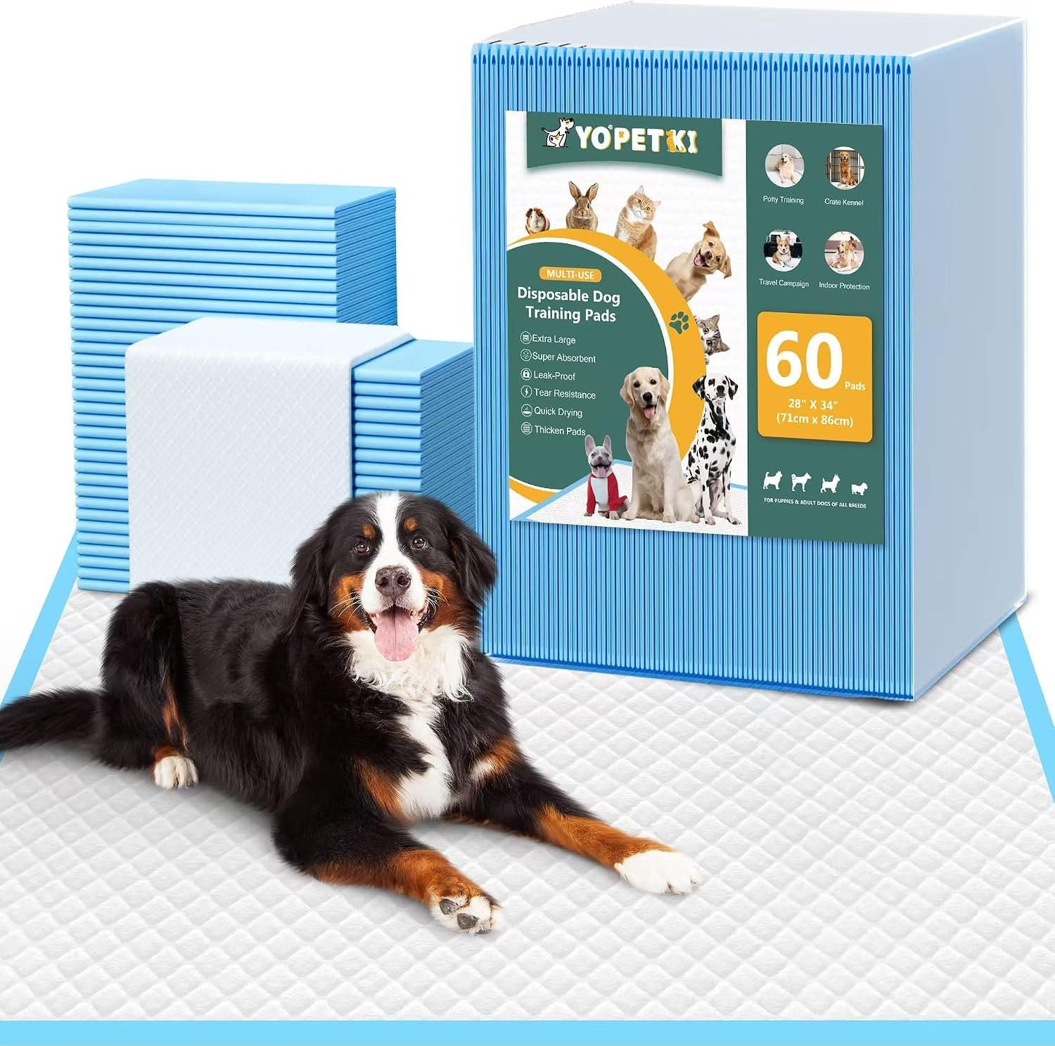 60 Count Extra Large Dog Pee Pads 28″ x 34″, Super Absorbent X-Large Puppy Pads Disposable Dogs Training Pads, Quick Drying Leak-Proof Dog Potty Pads for Doggies Puppies