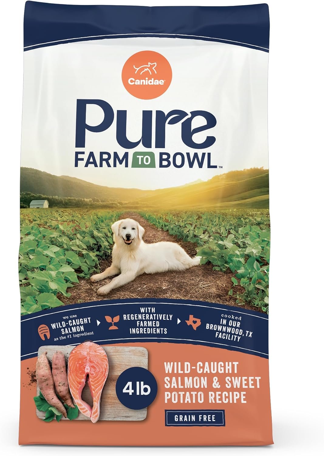 Canidae Pure Farm to Bowl Dry Dog Food – Balanced Nutrition for Adult Dogs – Limited Ingredient Formula – Grain, Wheat & Soy-Free – 4 lb – Wild-Caught Salmon & Sweet Potato Recipe