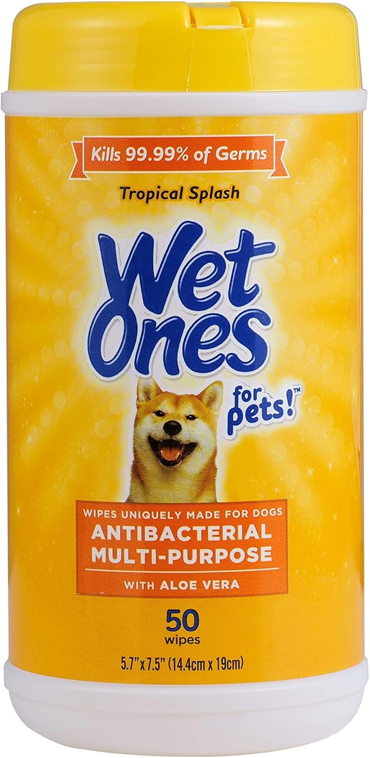 Wet Ones for Pets Antibacterial Dog Wipes, Tropical Splash, 50 Count