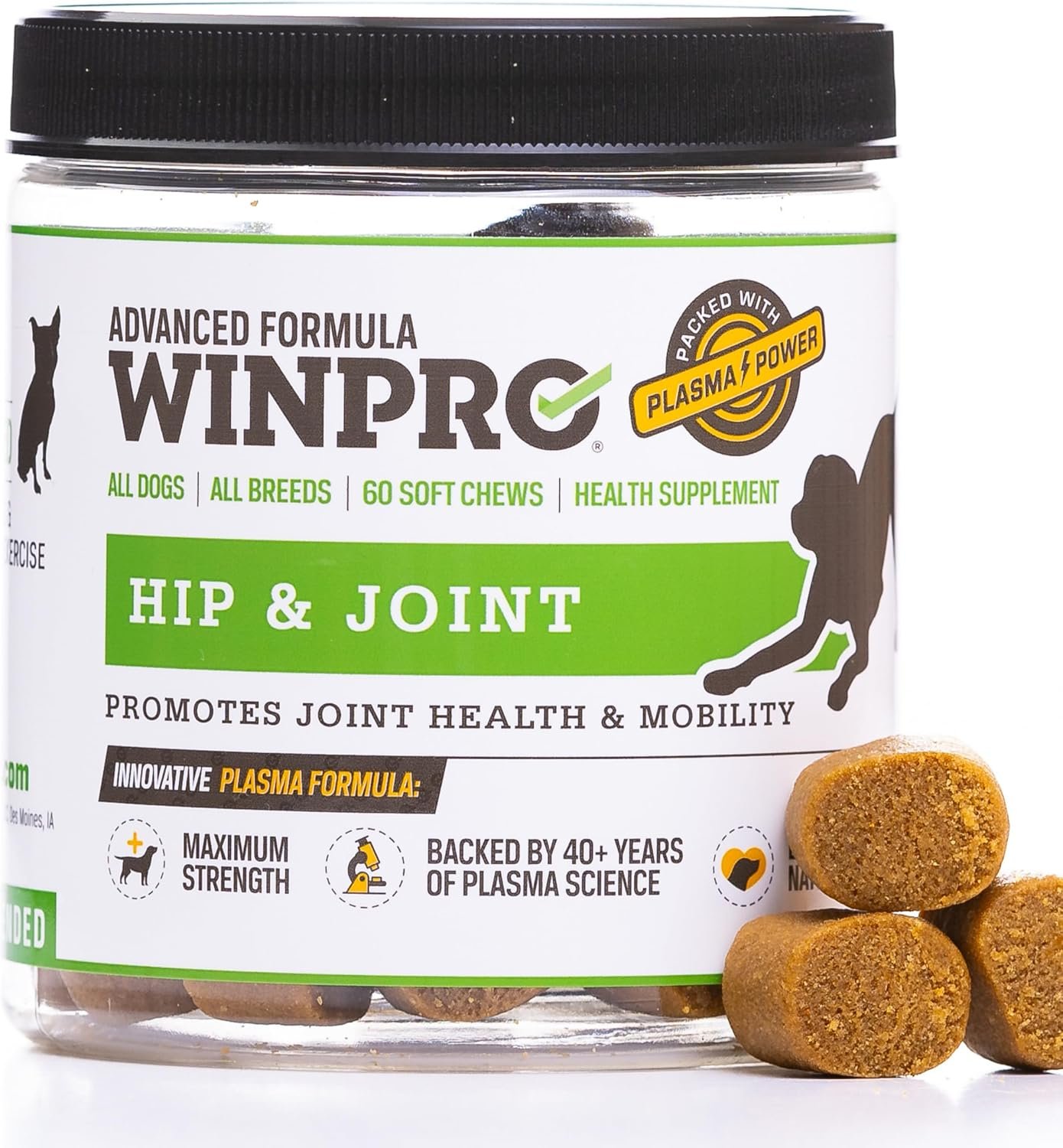 Hip & Joint Supplement for Dogs – Plasma Powered Soft Chews for Joint Health & Mobility – Fast-Acting with Collagen & Natural Ingredients for Dogs of All Breeds – 60 Chews