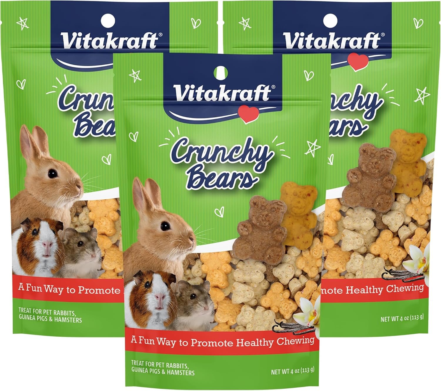 Vitakraft Crunchy Bears Rabbit, Guinea Pig & Hamster Treat 12 oz. (Pack of 3)