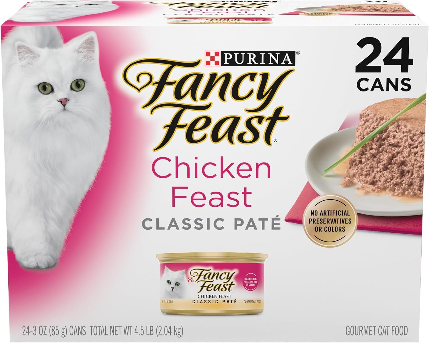 Fancy Feast Chicken Feast Classic Pate Collection Grain Free Wet Cat Food Multi-Pack – (Pack of 24) 3 oz. Pull-Top Cans