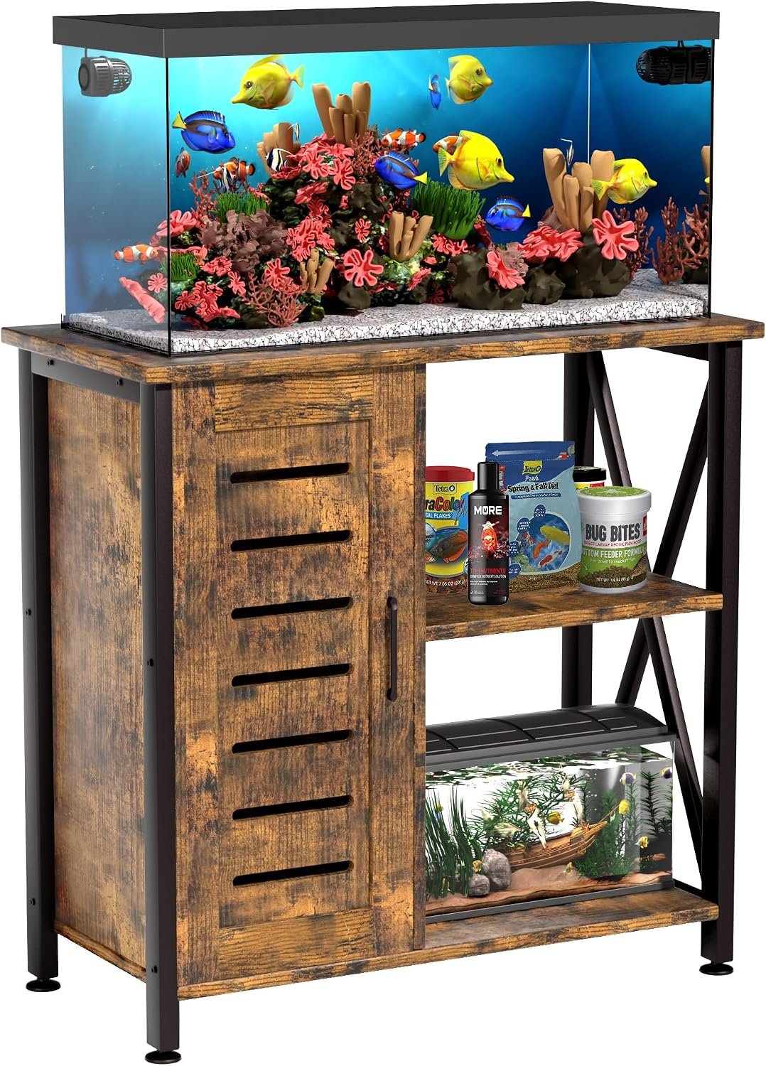 Herture 20-29 Gallon Fish Tank Stand, Aquarium Stand with Cabinet Accessories Storage, Heavy Duty Metal Frame, 31.49″ L*15.74″ W Tabletop, 330LBS Capacity, Rustic Brown PG07YGN