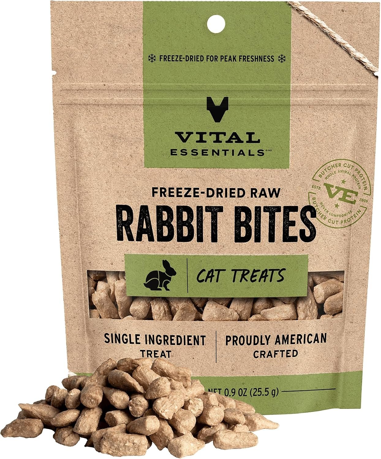 Vital Essentials Freeze Dried Cat Treats, Rabbit Bites, 0.9 oz Bag | Crunchy, Single Ingredient, Premium Quality Protein, Grain Free, USA Made with U.S. & Globally Sourced Ingredients