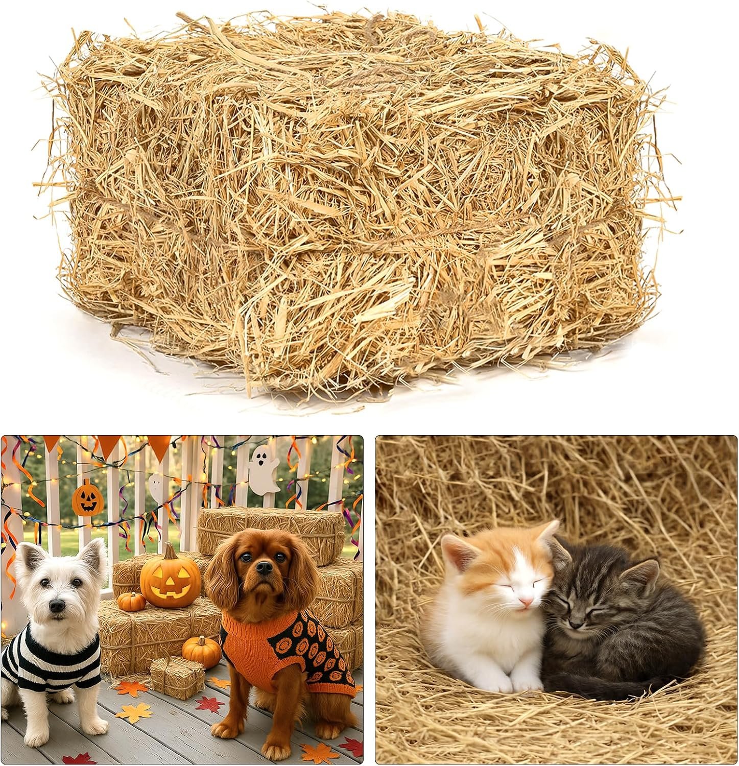 BobbleT Natural Wheat Straw – 1 LB Clean Dry Straw Bale for Stray Cats & Dogs, Warm Straw for Cat Shelter, Soft Straw Bedding for Cats, Chicken Coop Bedding, Hay Bales for Decoration