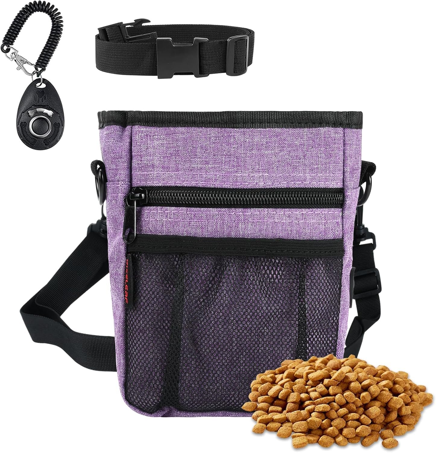 Dog Treat Pouch, Magnetic Closure, Dog Clicker- Purple | Dog Training Treat Pouch, Large Size, Nylon Material, Magnetic Closure & Clicker, for Walking, Obedience & Outdoor Use