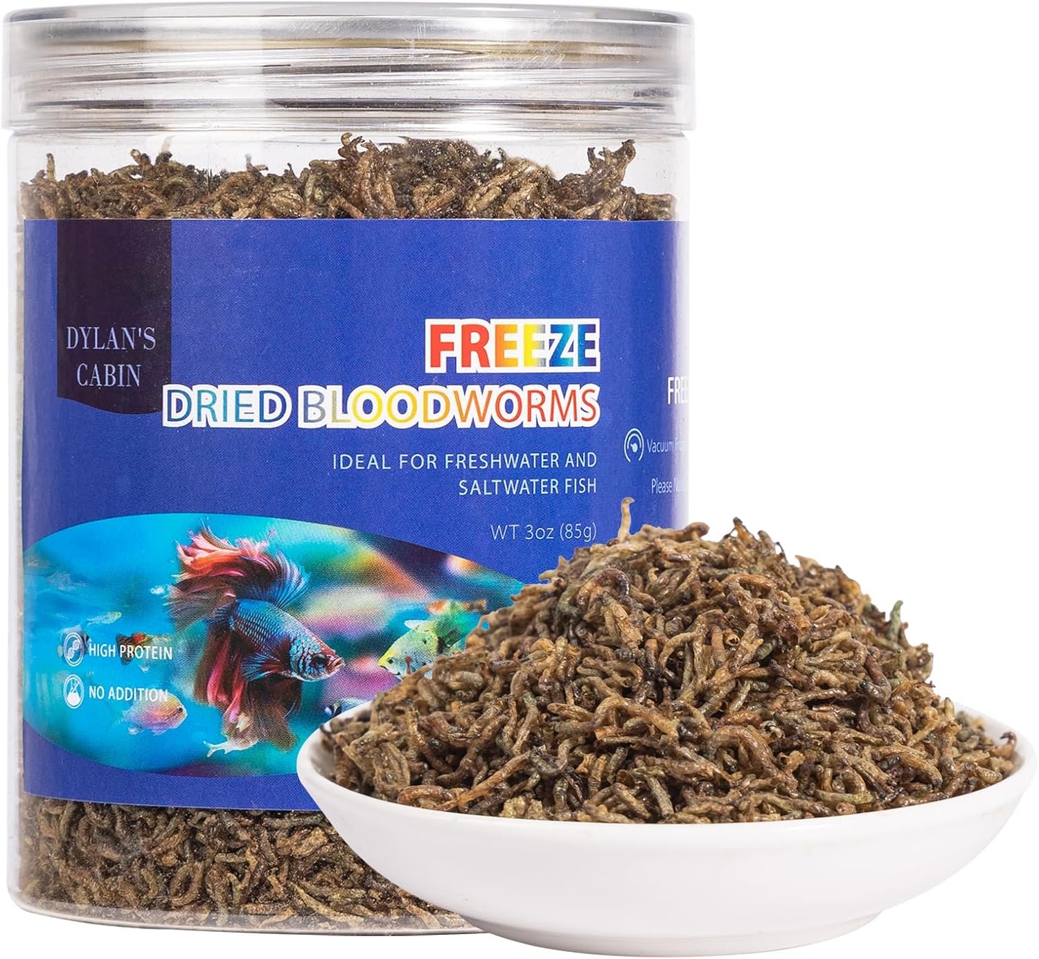 Dylan’s cabin Freeze-Dried Bloodworms, High-Protein Fish Food, 3 oz | Rich natural aroma for bettas, goldfish, discus, guppies, cichlids, freshwater and saltwater fish
