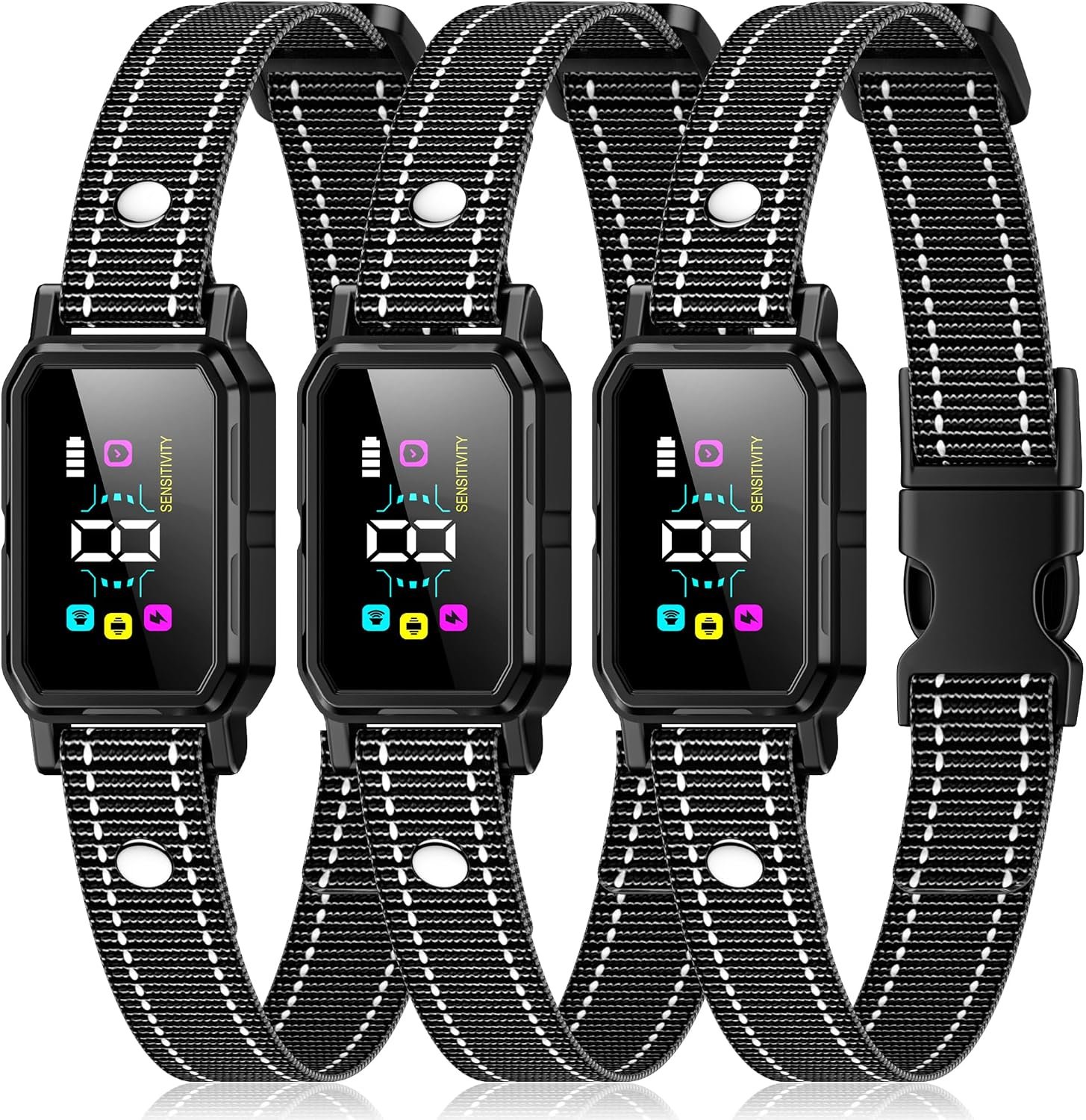 3-Pack Dog Bark Collar for Large Dog 8-120Lbs Medium Small Dog Barking Collar with 5 Adjustable Sensitivity Beep Vibration Harmless Shock Anti Bark Device
