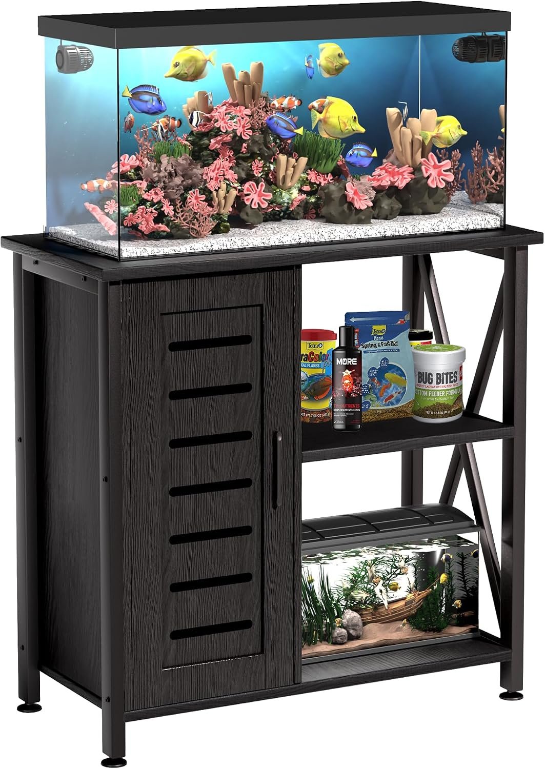 Herture 20-29 Gallon Fish Tank Stand, Aquarium Stand with Cabinet Accessories Storage, Heavy Duty Metal Frame, 31.49″ L*15.74″ W Tabletop, 330LBS Capacity, Black PG07YGB
