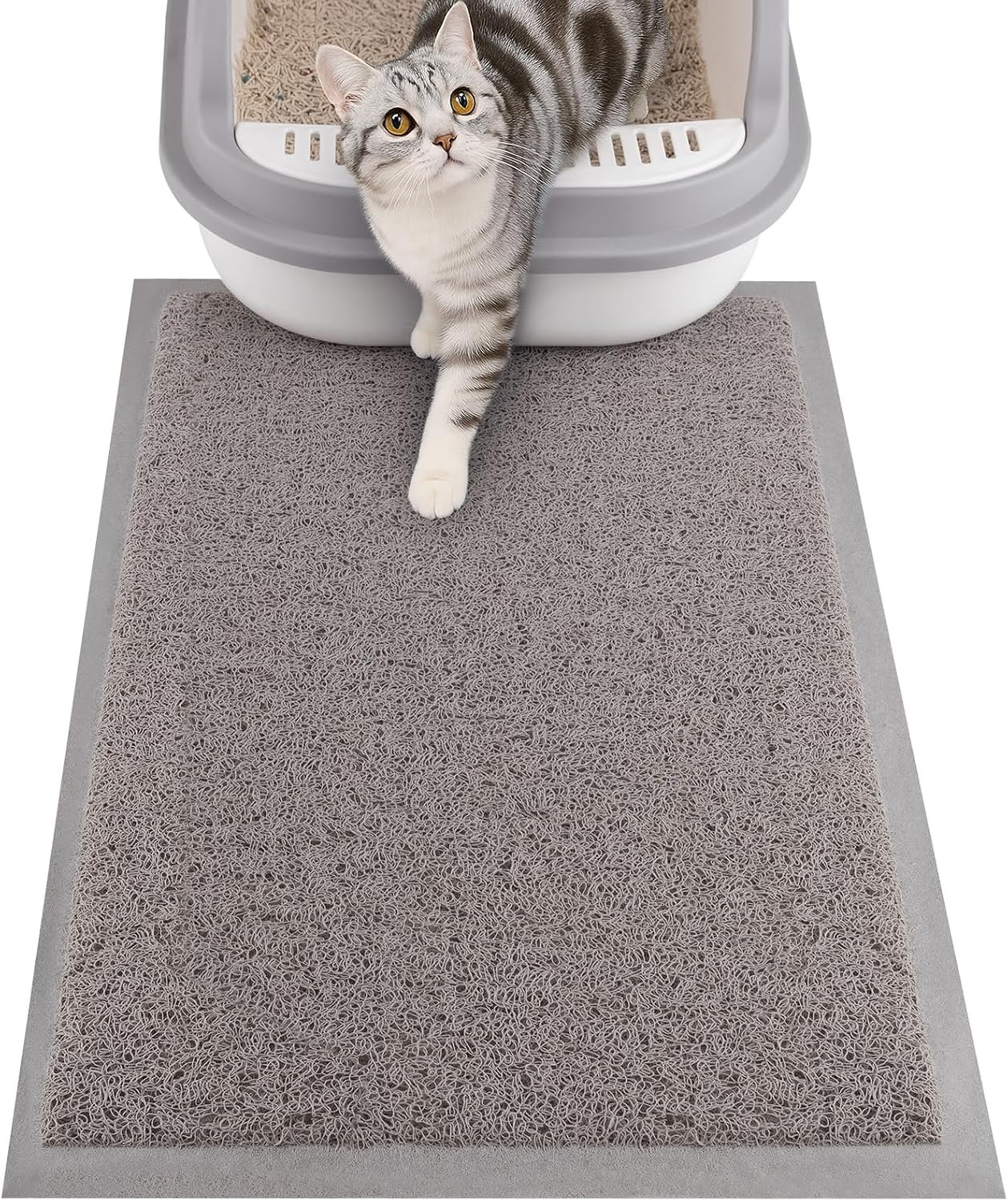 ondware Cat Litter Mat 20 x 15 in, Waterproof Non-Slip, Gray | Soft PVC, traps scattered litter, paw-friendly surface, easy rinse-clean, reusable around litter box