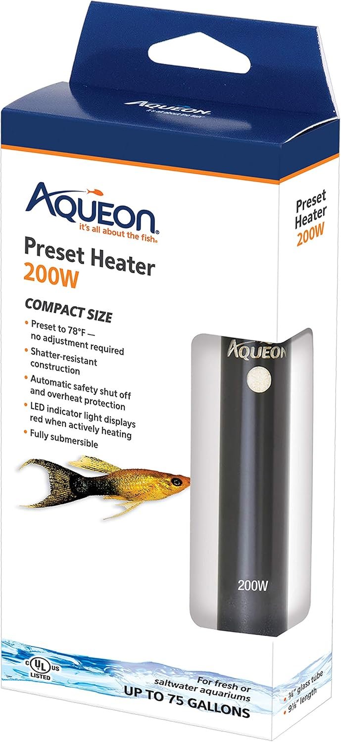 Aqueon Aquarium Fish Tank Preset Heater for Up to 75 Gallons, 200 Watts