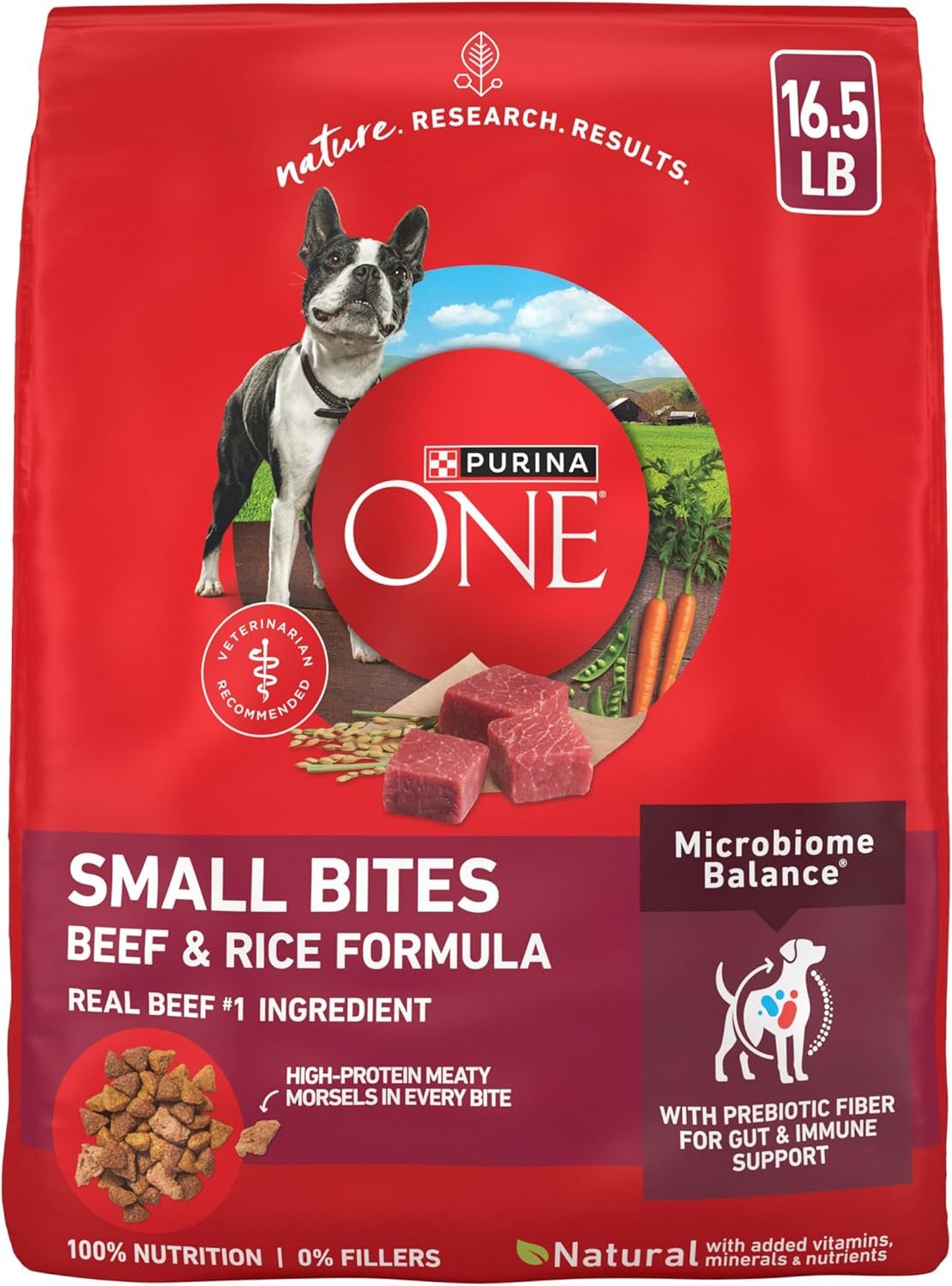 Purina ONE Small Bites Beef and Rice Formula Small High Protein Dry Dog Food Natural With Added Vitamins, Minerals and Nutrients – 16.5 lb. Bag