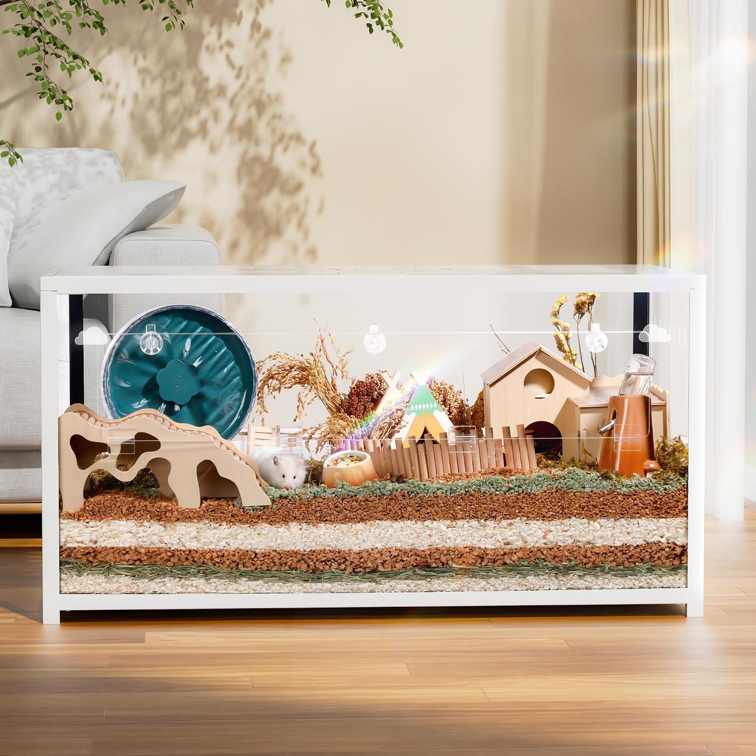 BUCATSTATE Hamster Cage 2.0, Large Hamster Enclosure (39in, White) | Stackable 5.4 ft² Large Habitats with Deep Beddiing Base, Sturdy Aluminum Frame, Front and Top Access, Easy Assemble