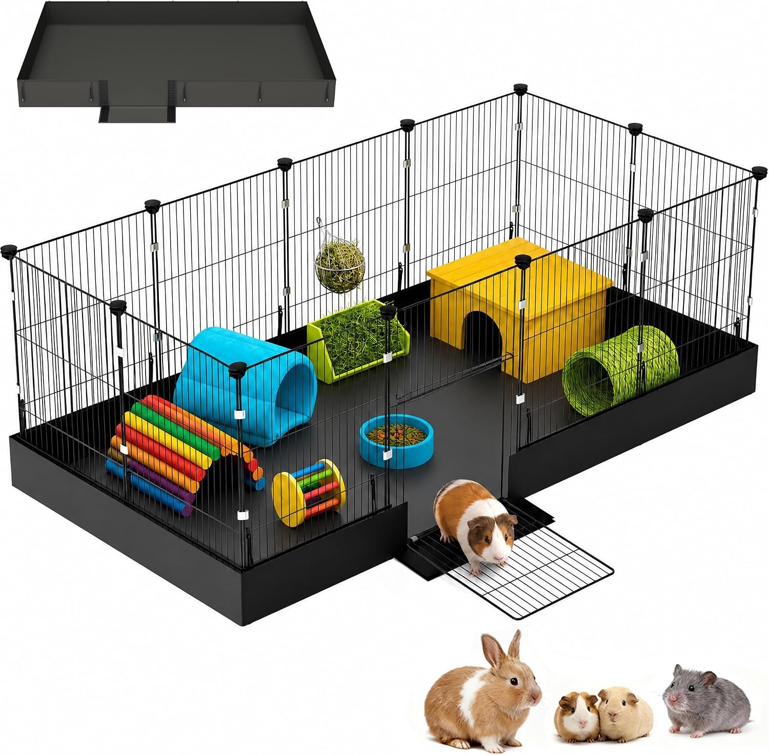 Guinea Pig Cages DIY Small Animal Playpen with Waterproof Liner, Expandable Cage for Guinea Pigs, Metal Wire Yard Fence Rabbit Cage