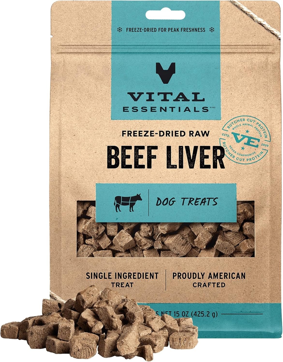 Vital Essentials Freeze Dried Dog Treats, Beef Liver, 15 oz Bag | Single Ingredient, Premium Quality, Grain Free Training Treats, USA Made with U.S. & Globally Sourced Ingredients
