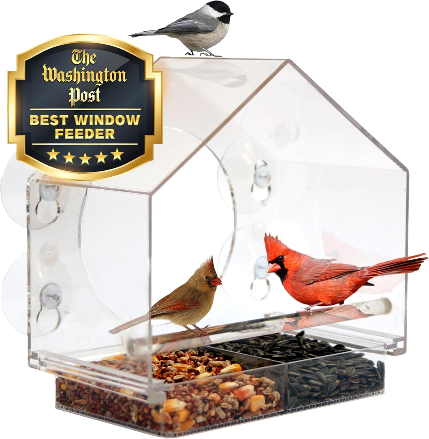 Window Hummingbird Feeder, Suction Cup, Hummingbird Feeders for Outdoors | leak proof with sealing gasket included, bee and wasp proof flowers, large nectar capacity, refills without unmounting
