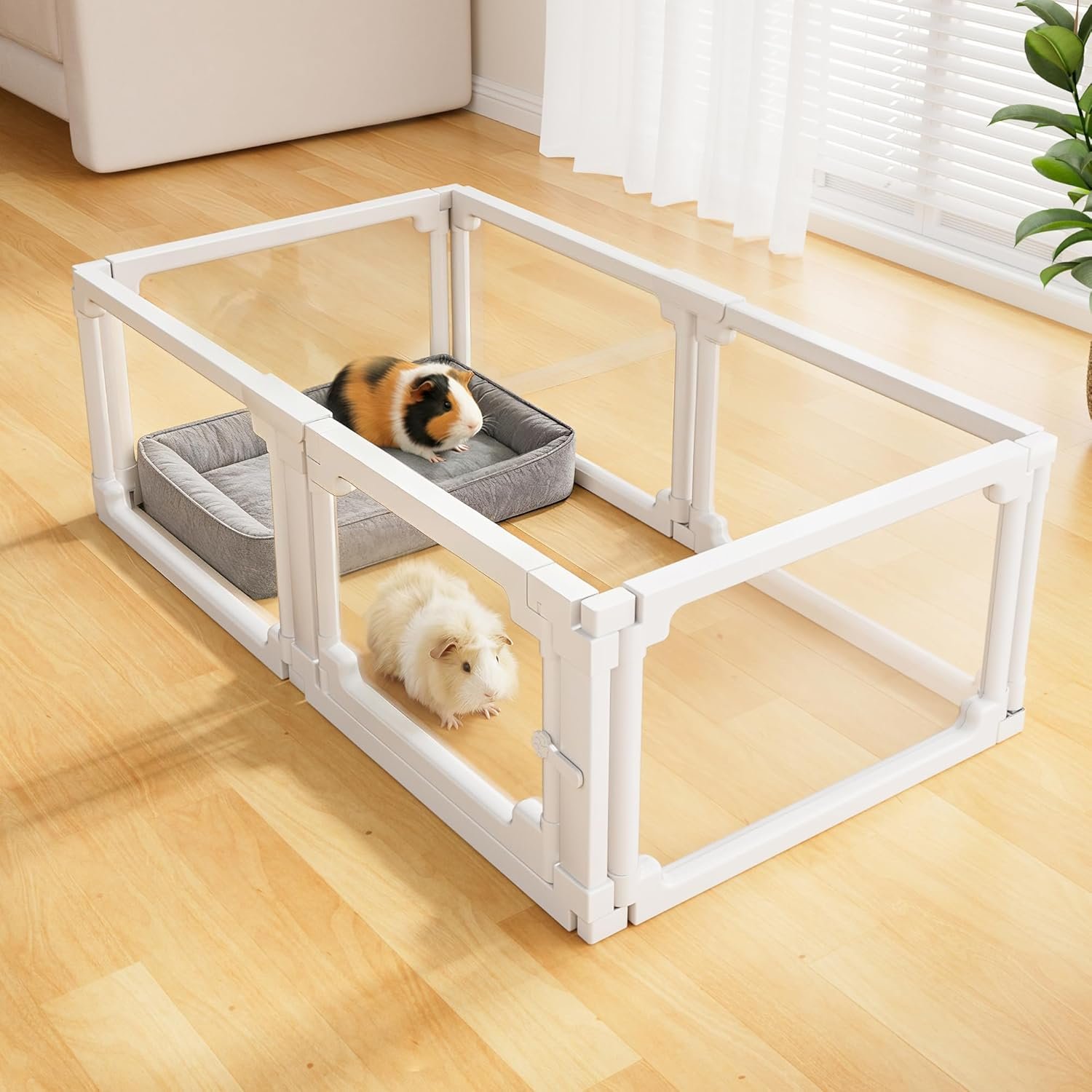 BUCATSTATE Acrylic Guinea Pig Cages 15.8″H, 7.8 sq ft Large Guinea Pig Playpen, Tool-Free Rabbit Cage Indoor, Small Animal Playpen with Door for Bunny, Piggies, Chicks (47″L x 24″W x 16″H, 6 Panels)
