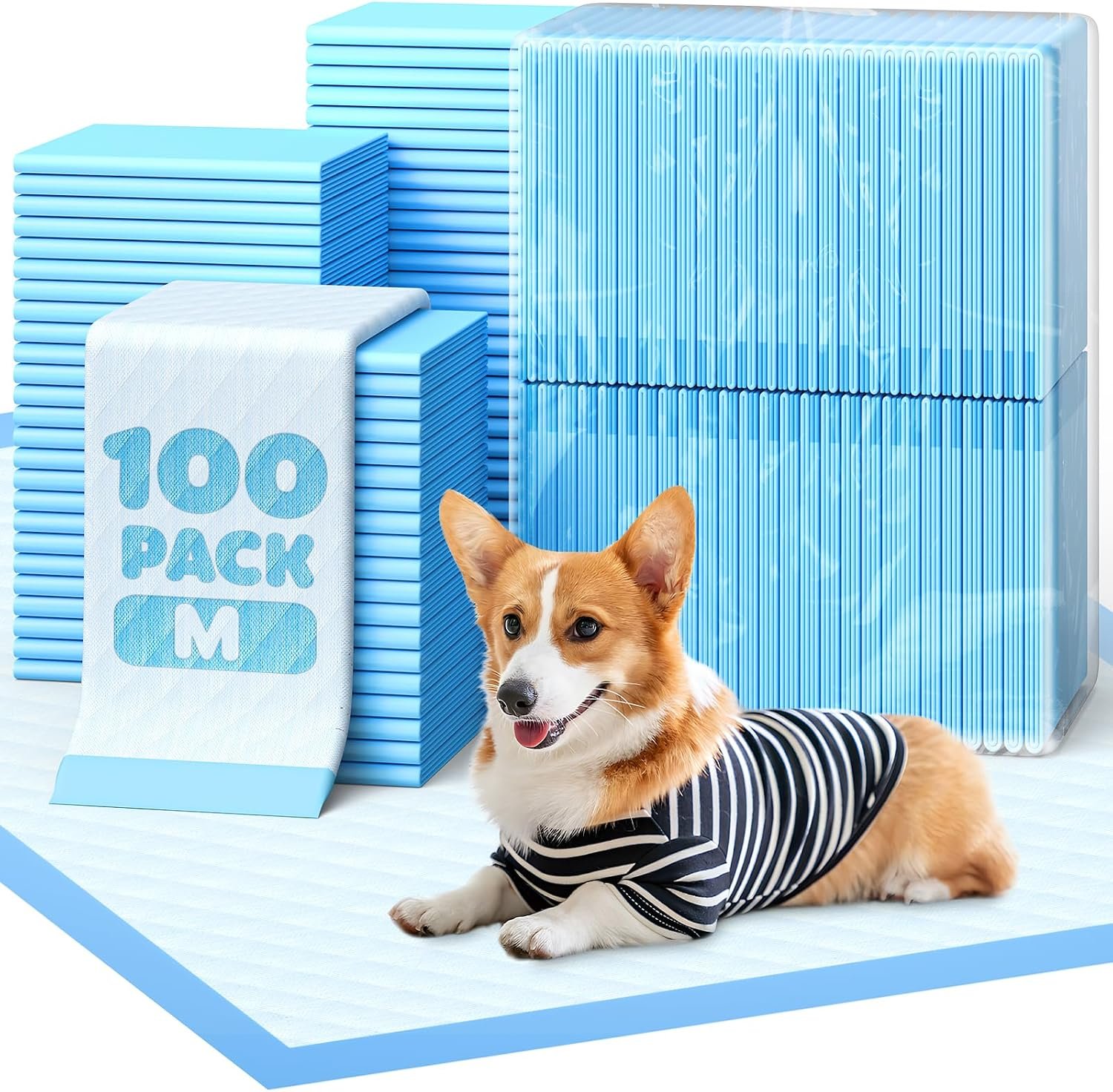 Powools Puppy Pads, 22 x 22 in, Super Absorbent, Spill-Proof, 100 Packs | Pee Pads for Dogs, 6-Layer Material, Quick-Dry, Hassle-Free Potty Pads for Floors, Furniture, Vehicle