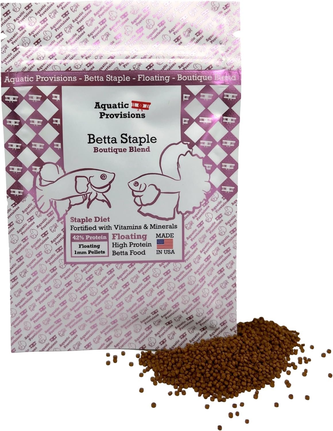Aquatic Provisions Betta Staple Fish Food, 0.35 oz (10g) | Floating, 1mm Pellets, High Protein, For Betta Fish