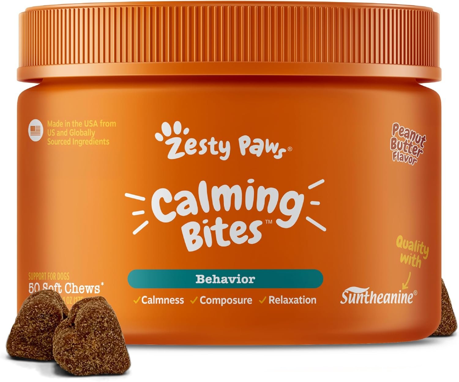 Zesty Paws Calming Chews for Dogs – Dog Calming Supplement, PB 50 Ct