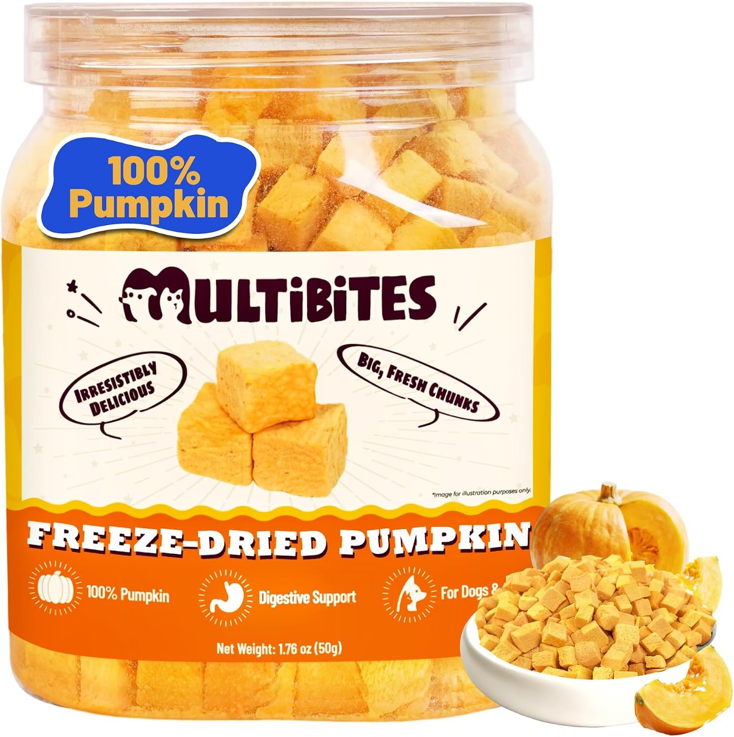 Freeze Dried Pumpkin Treats for Dogs, Single Ingredient, 1.76oz | Freeze Dried Pumpkin Dog Treats as Dog Training Treats. High Fiber Treats for Dogs for Gut Health and Digestive Support