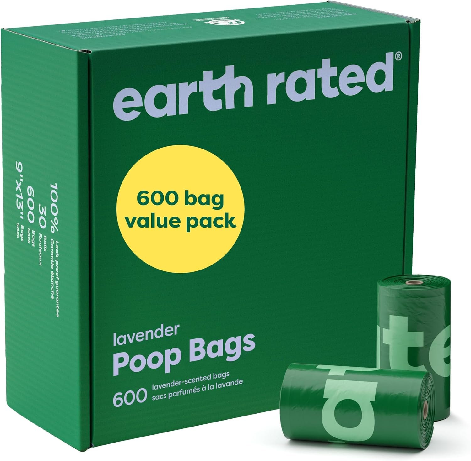 Earth Rated Dog Poop Bags on Refill Rolls, 600 Bags, Lavender | Guaranteed Leak Proof and Extra Thick Waste Bag Refill Rolls