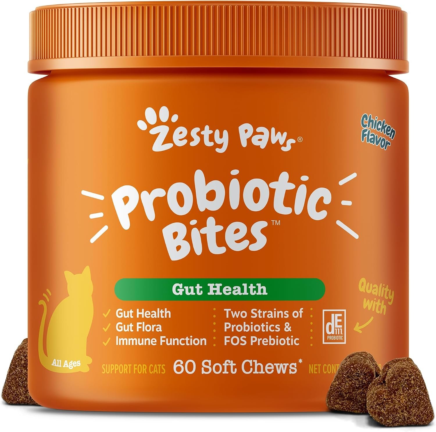 Zesty Paws Cat Probiotic Bites – Probiotics for Cats, Chicken, 60 Ct